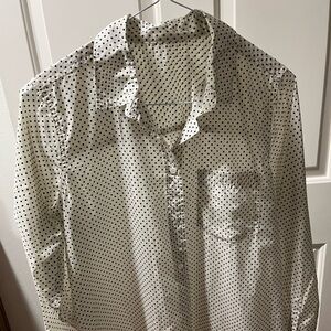 J. Crew White Blouse with Black Polka Dots